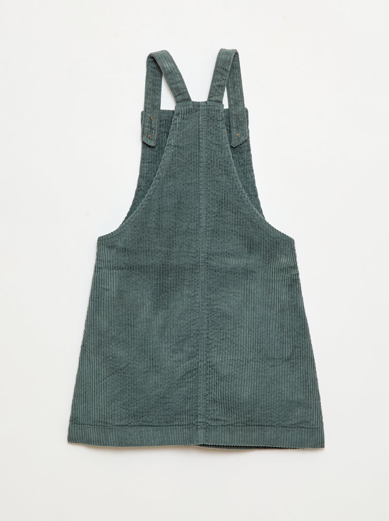 Robe salopette à poche en velours côtelé Vert - Kiabi