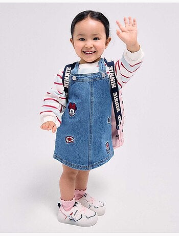 Robe salopette en jean avec broderie minnie