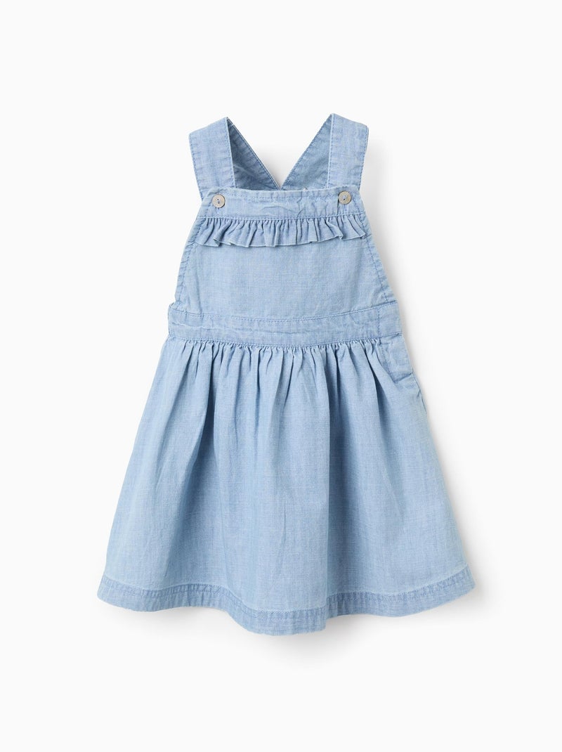 Robe-Salopette en Jean avec Volants Bleu clair - Kiabi