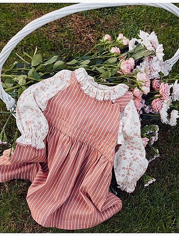 Robe salopette en sergé à rayures