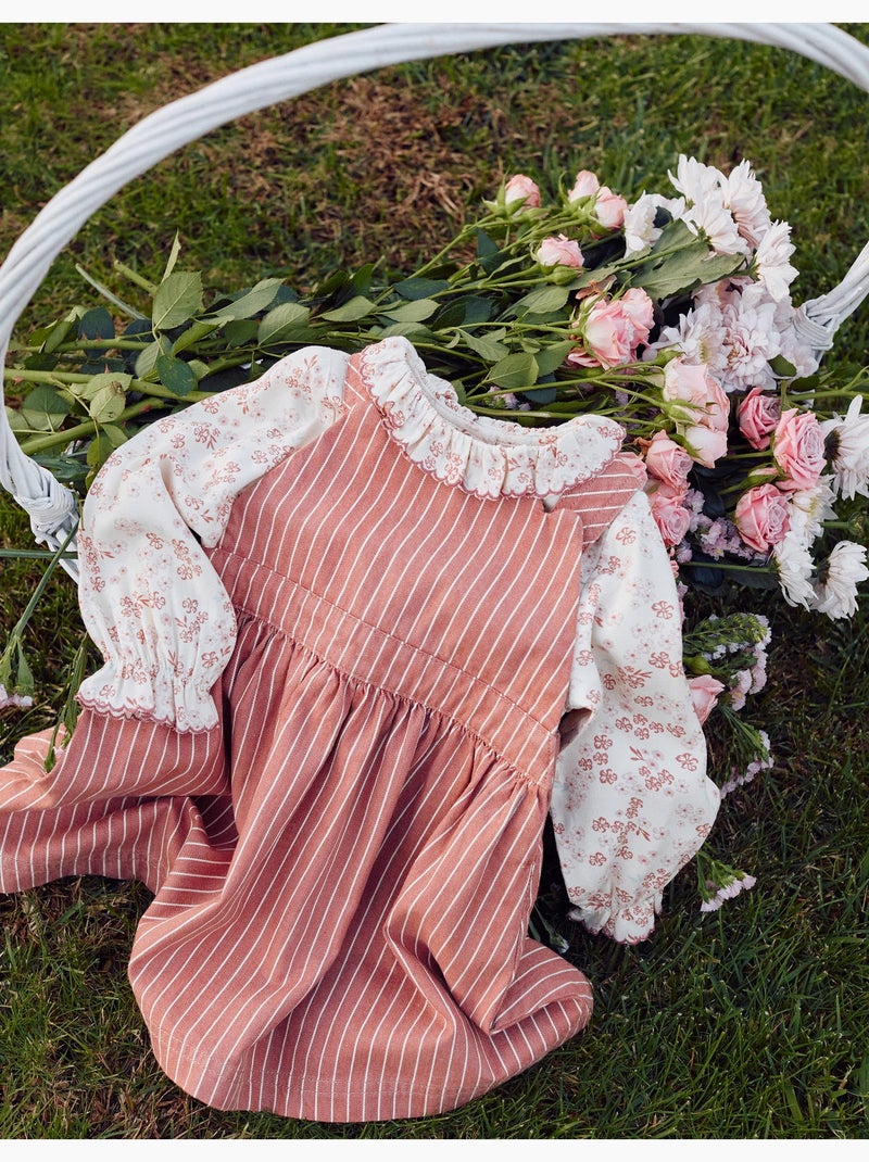Robe salopette en sergé à rayures Rose - Kiabi