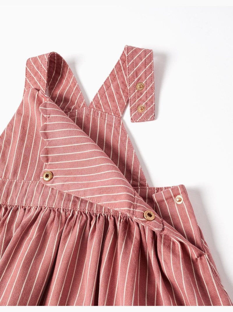 Robe salopette en sergé à rayures Rose - Kiabi