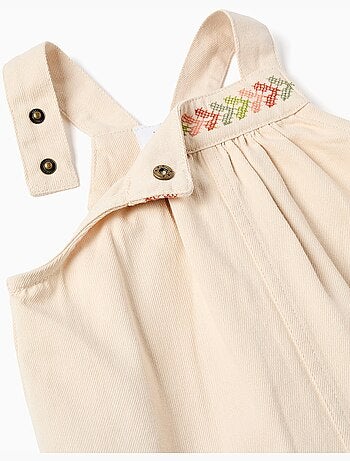 Robe salopette en sergé avec broderie
