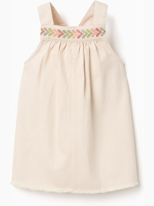 Robe salopette en sergé avec broderie - Kiabi
