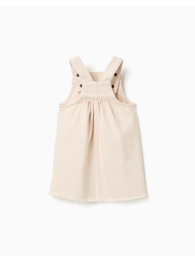 Robe salopette en sergé avec broderie Beige - Kiabi