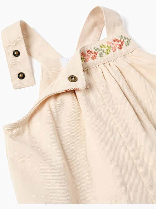 Robe salopette en sergé avec broderie - Kiabi