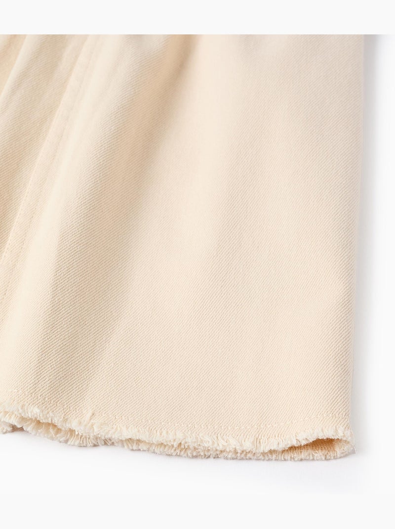 Robe salopette en sergé avec broderie Beige - Kiabi