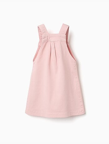 Robe salopette en sergé avec fleurs brodées