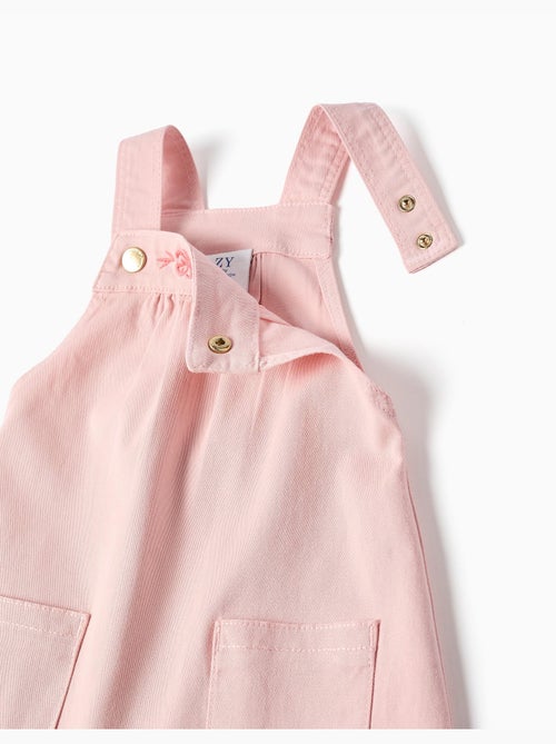 Robe salopette en sergé avec fleurs brodées - Kiabi