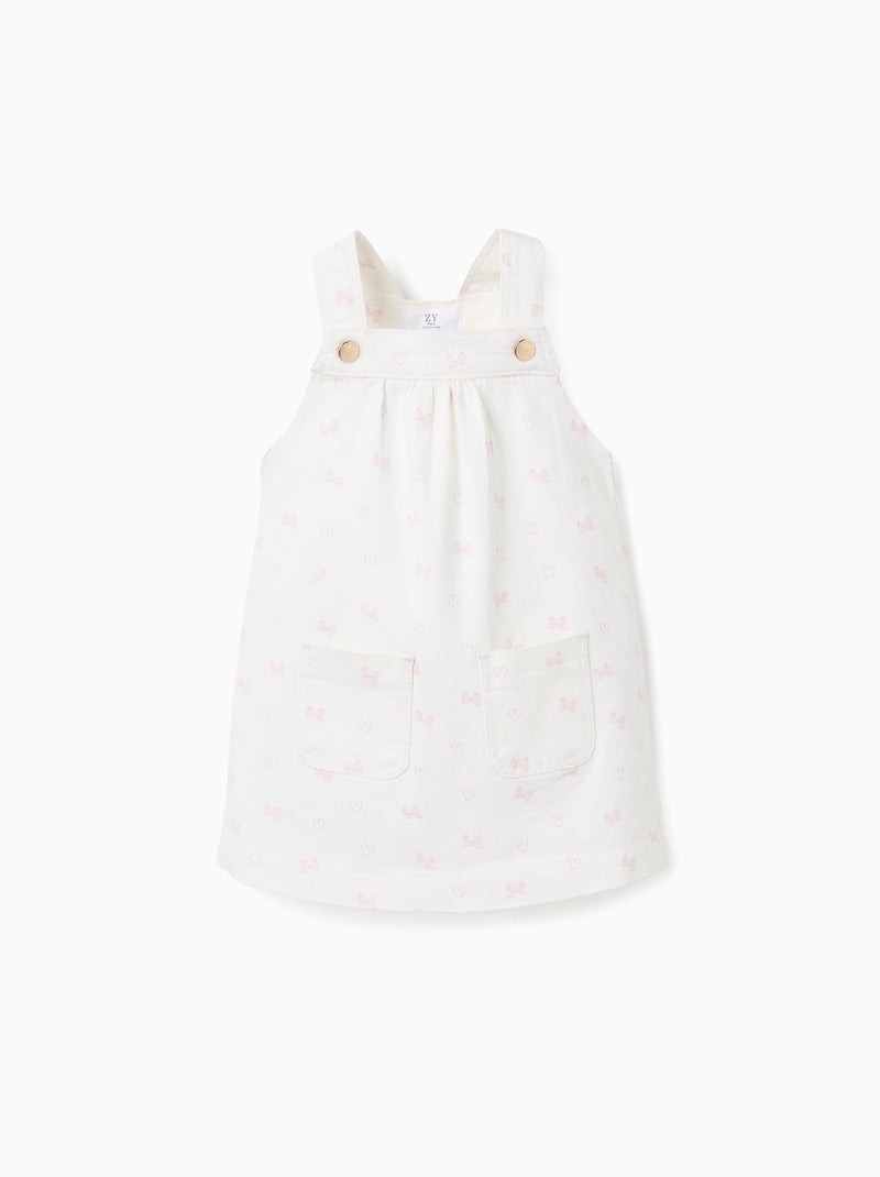 Robe-salopette en sergé avec motif Beige clair - Kiabi