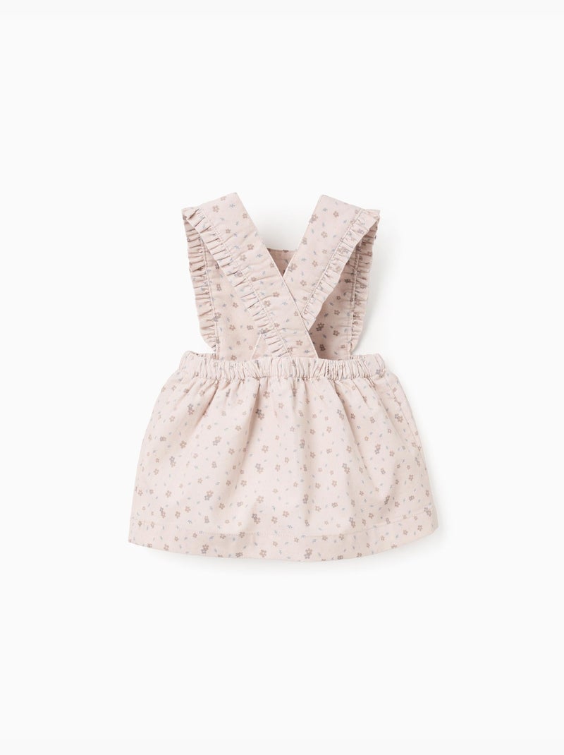 Robe salopette en velours côtelé à motif floral Gris clair - Kiabi