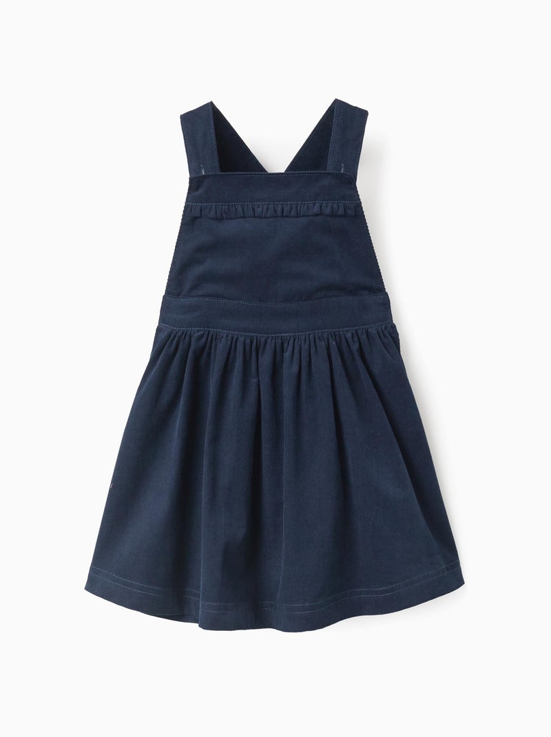 Robe-Salopette en Velours Côtelé avec Volants Bleu foncé - Kiabi