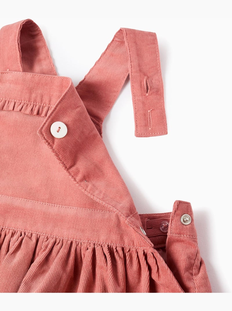 Robe-Salopette en Velours Côtelé avec Volants Rose - Kiabi