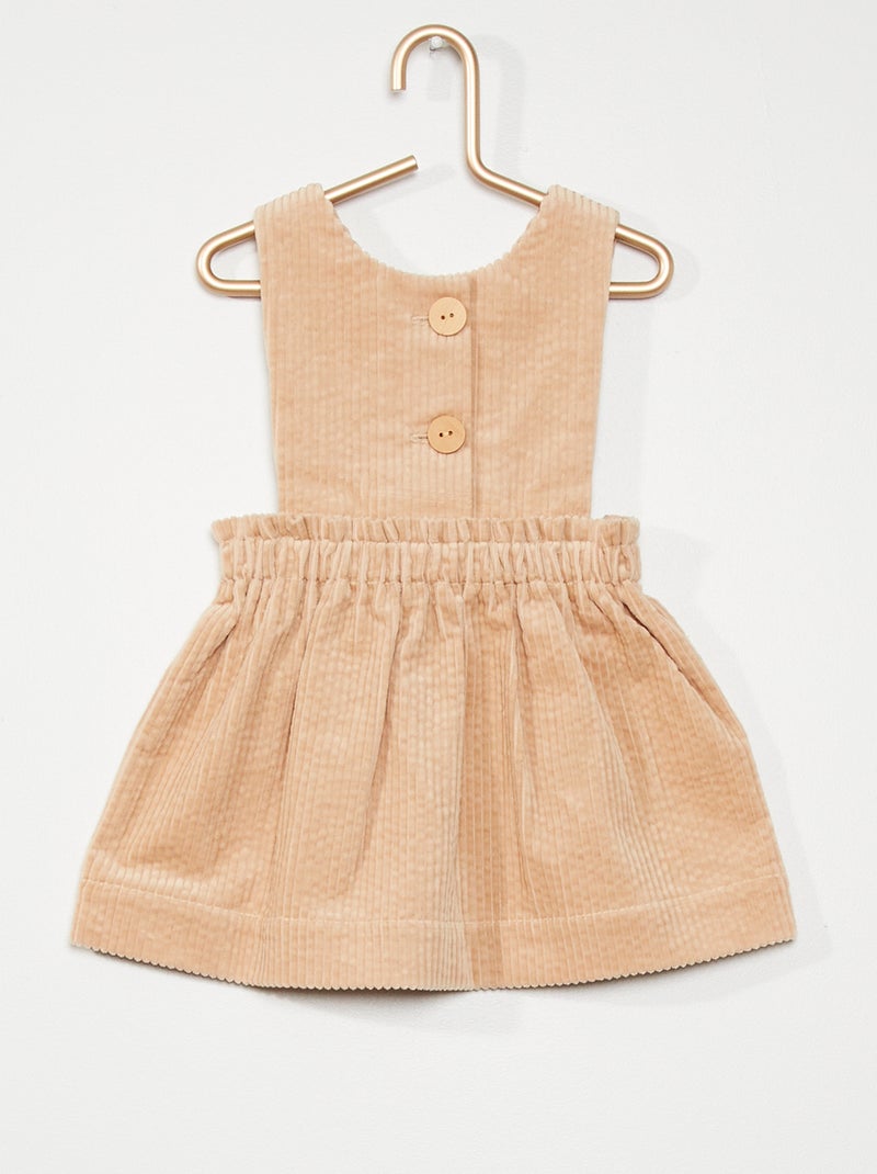 Robe salopette en velours côtelé beige - Kiabi