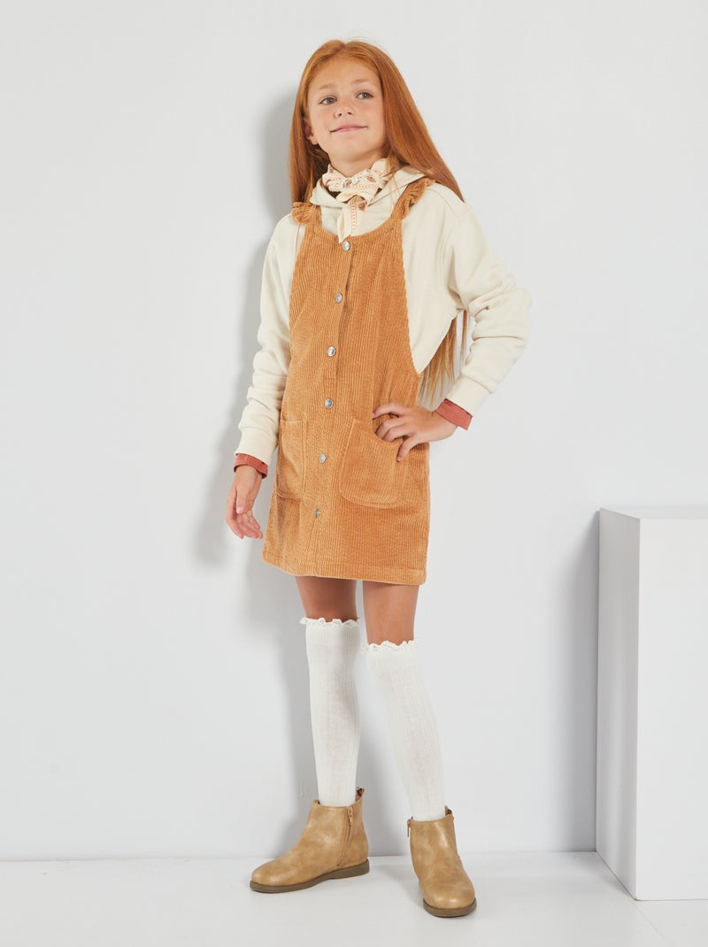 Robe salopette en velours Marron - Kiabi