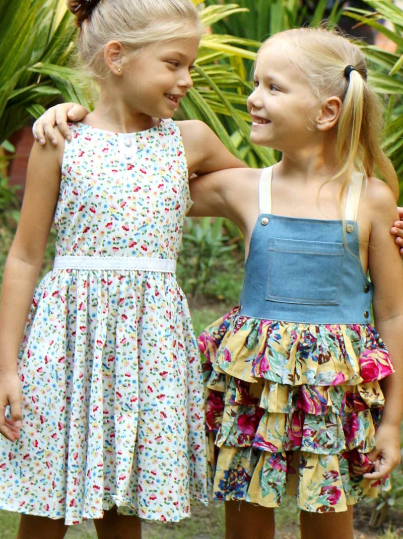 Robe Salopette  Été  Volants Liberty   GIGI - La Faute à Voltaire Bleu Jaune - Kiabi