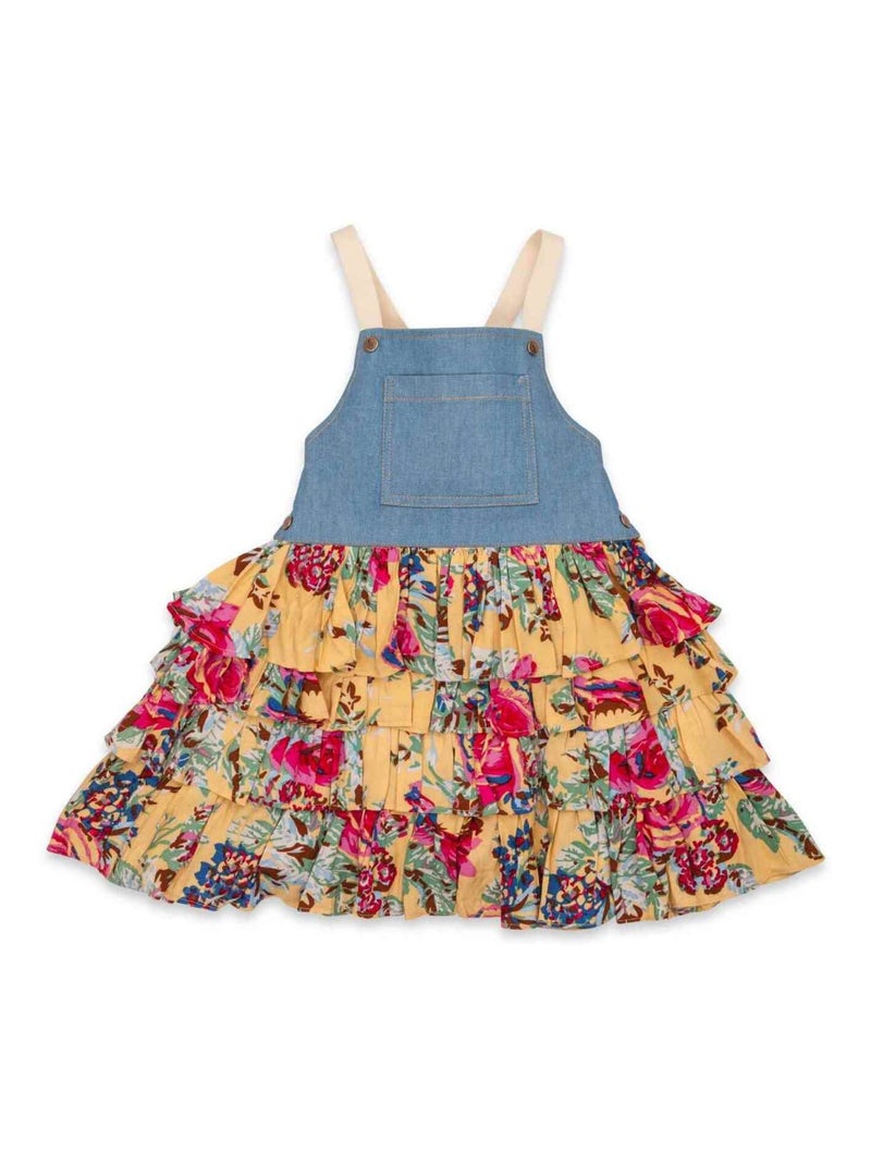 Robe Salopette  Été  Volants Liberty   GIGI - La Faute à Voltaire Bleu Jaune - Kiabi