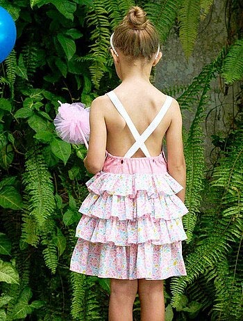 Robe Salopette Fille Fleurie Rose Bleu Pâle GIGI - 'LA FAUTE A VOLTAIRE'