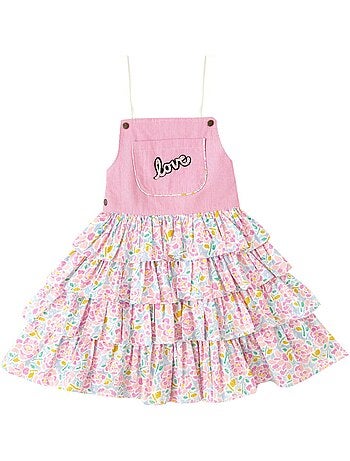 Robe Salopette Fille Fleurie Rose Bleu Pâle GIGI - 'LA FAUTE A VOLTAIRE'