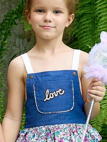 Robe Salopette Fille Fleurs Violettes Bleu Rose GIGI - La Faute à Voltaire