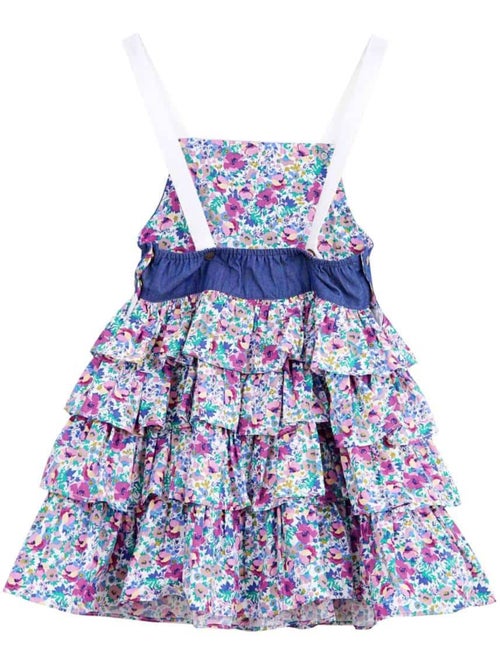 Robe Salopette Fille  Fleurs Violettes Bleu Rose  GIGI - La Faute à Voltaire - Kiabi