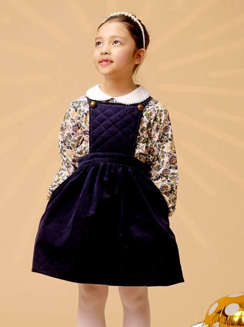 Robe Salopette Fille  Velours Bleu Marine  ECOLIÈRE - La Faute à Voltaire - Kiabi