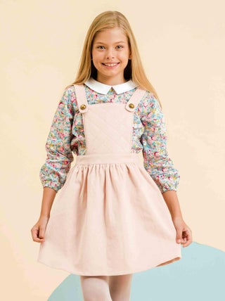 Robe Salopette Fille  Velours Rose Pastel  ECOLIÈRE - 'LA FAUTE A VOLTAIRE'