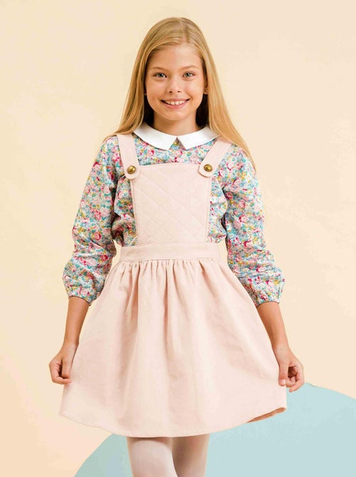 Robe Salopette Fille  Velours Rose Pastel  ECOLIÈRE - 'LA FAUTE A VOLTAIRE' - Kiabi