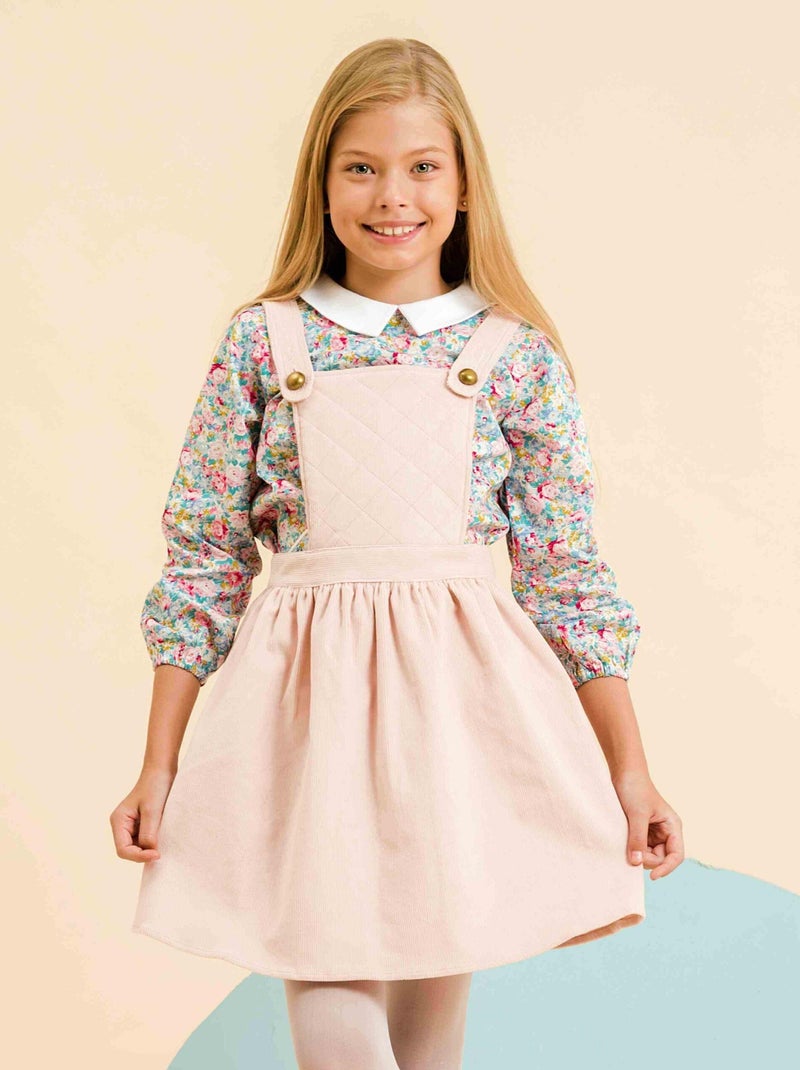 Robe Salopette Fille  Velours Rose Pastel  ECOLIÈRE - 'LA FAUTE A VOLTAIRE' Rose clair - Kiabi