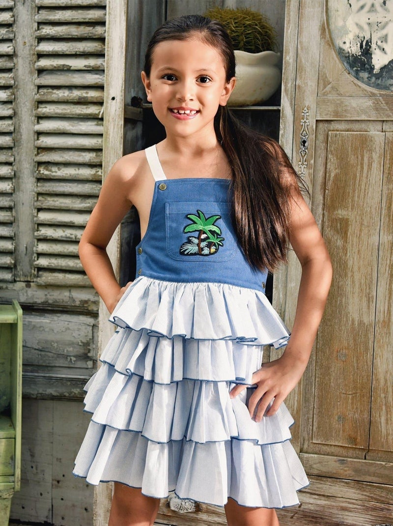 Robe Salopette Fille  Volants Fines Rayures es  GIGI - La Faute à Voltaire Bleu Bleu marine Blanc - Kiabi