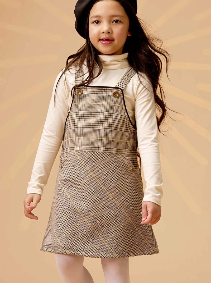 Robe Salopette Hiver Fille  Carrx Tartan Marron Jaune   LOLA - La Faute à Voltaire Marron clair - Kiabi