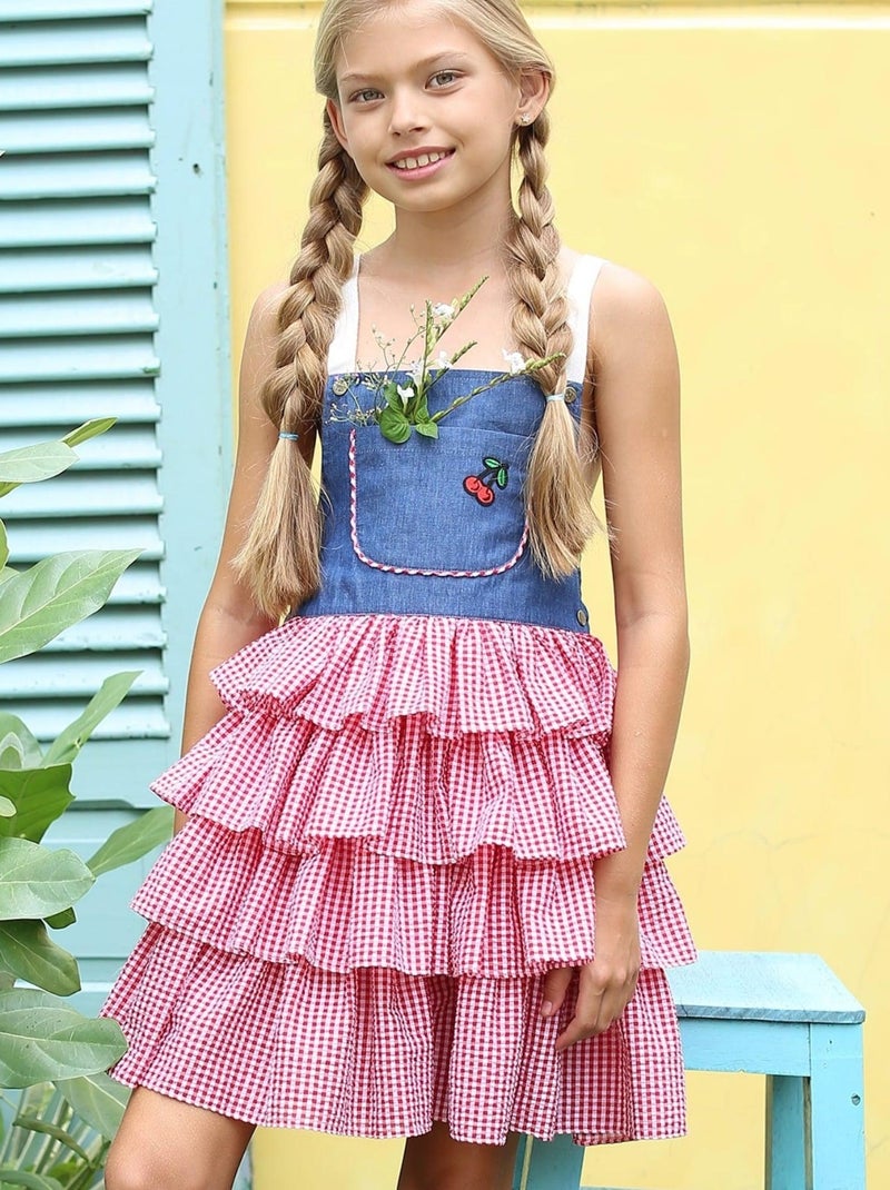 Robe Salopette  Vichy  à Volants et Bretelles  GIGI - La Faute à Voltaire Bleu Rouge - Kiabi