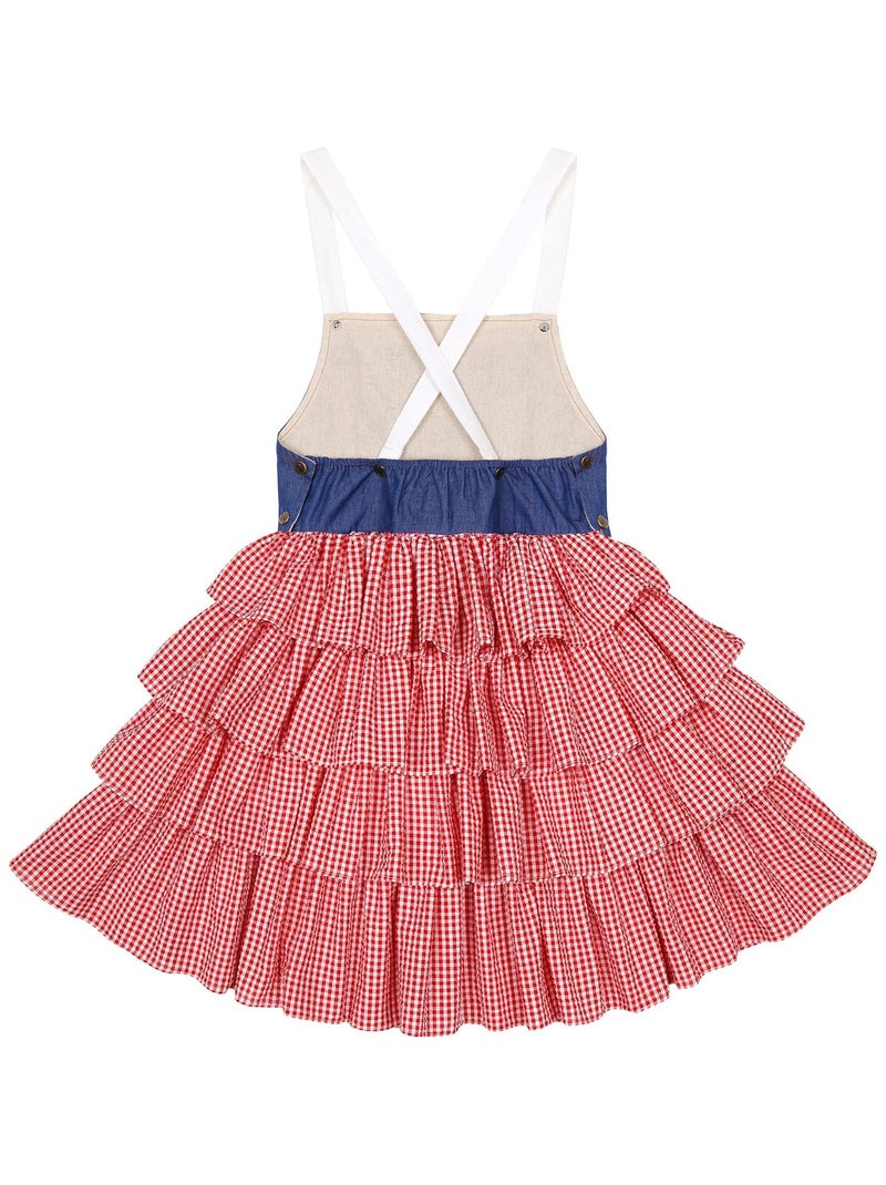 Robe Salopette  Vichy  à Volants et Bretelles  GIGI - La Faute à Voltaire Bleu Rouge - Kiabi