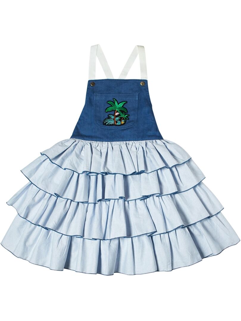 Robe Junior Eyelash XS - Mousseline Bleue Volants - Cérémonie Fille
