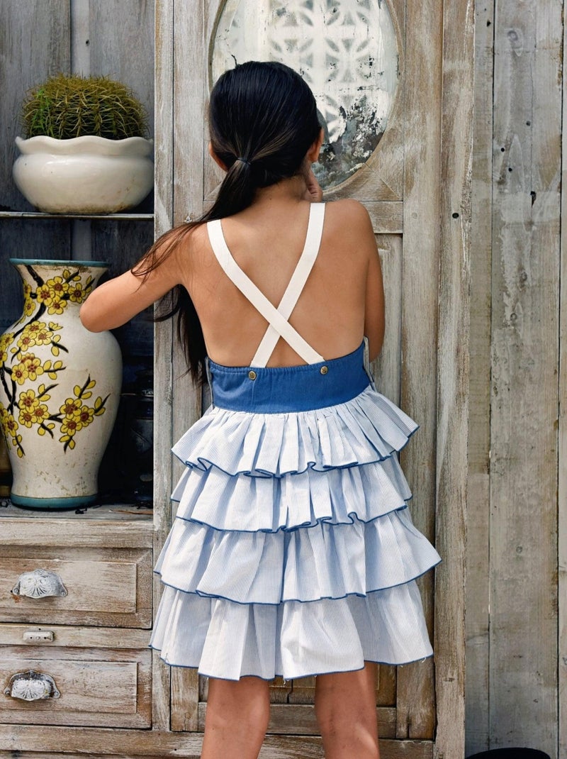 Robe Salopette   Volants Fines Rayures   GIGI - La Faute à Voltaire Bleu Bleu marine Blanc - Kiabi