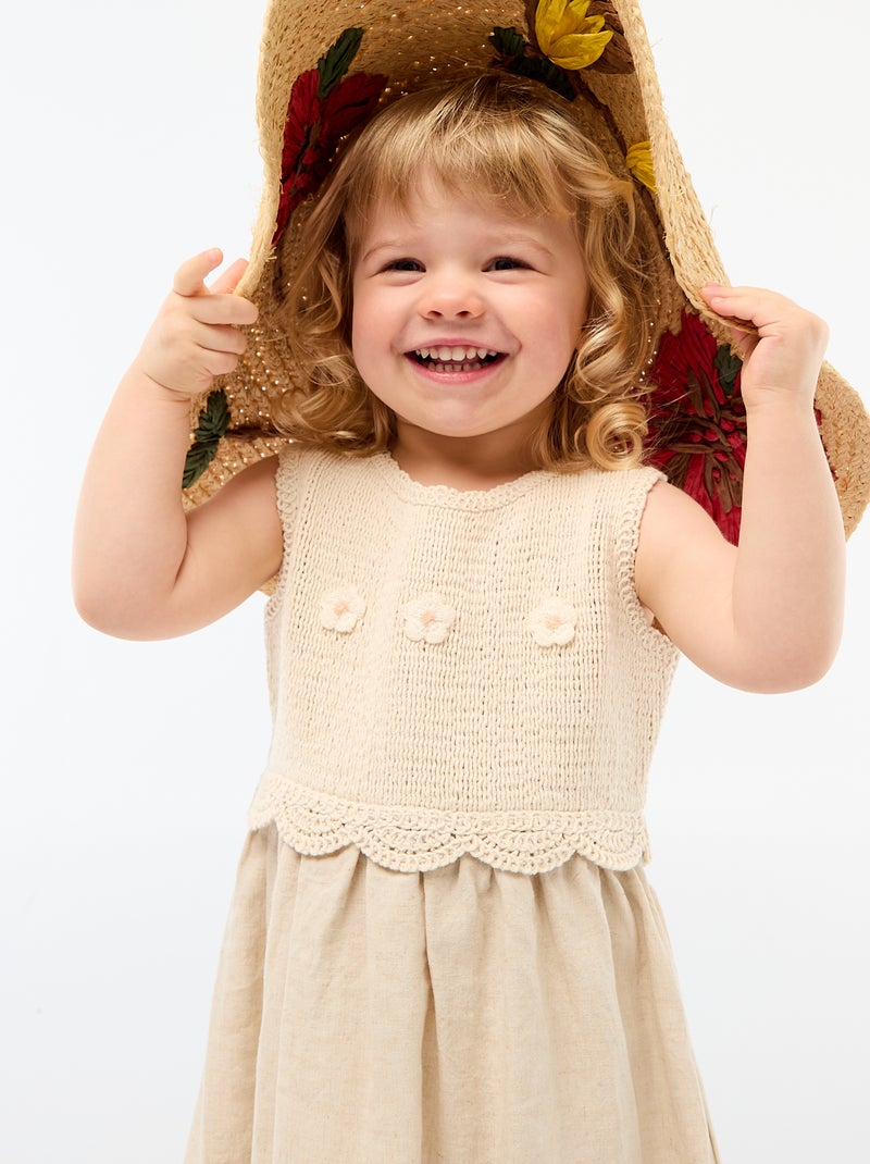 Robe sans manches avec haut en crochet Beige - Kiabi