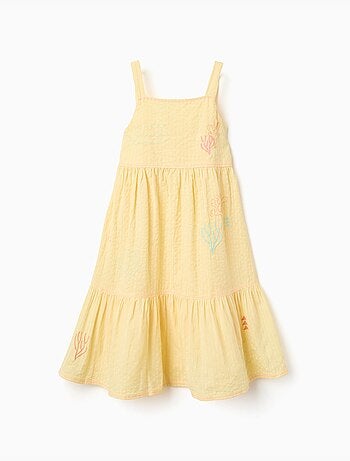 Robe sans manches en coton avec algues brodées