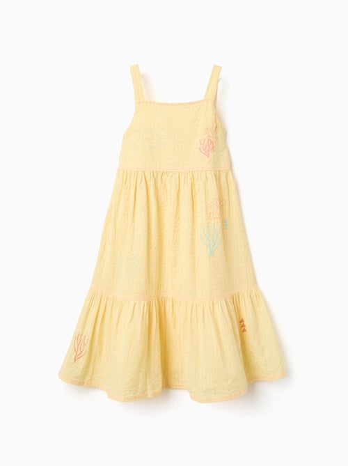 Robe sans manches en coton avec algues brodées - Kiabi