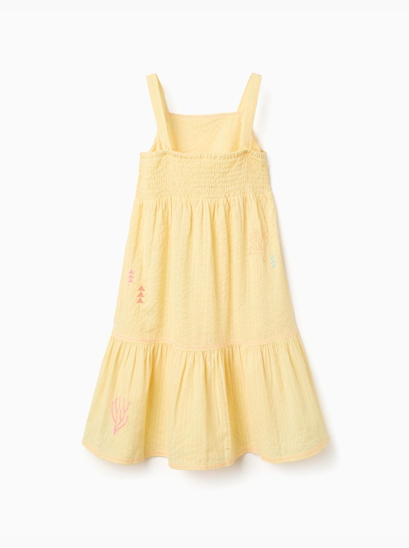 Robe sans manches en coton avec algues brodées Jaune clair - Kiabi