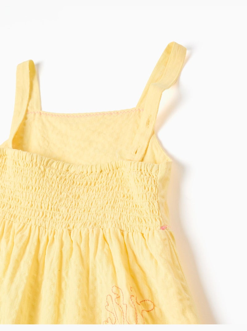 Robe sans manches en coton avec algues brodées Jaune clair - Kiabi