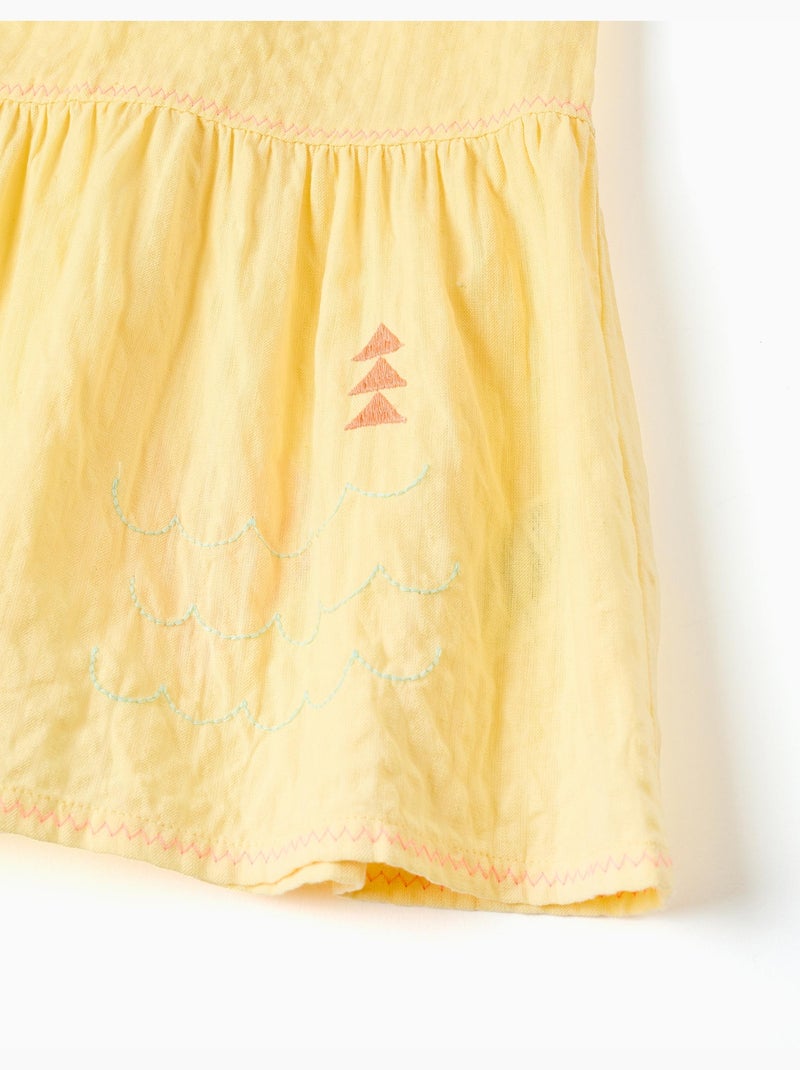 Robe sans manches en coton avec algues brodées Jaune clair - Kiabi