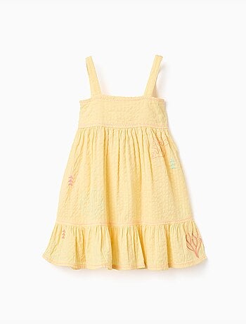 Robe sans manches en coton avec algues brodées