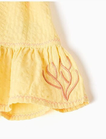Robe sans manches en coton avec algues brodées