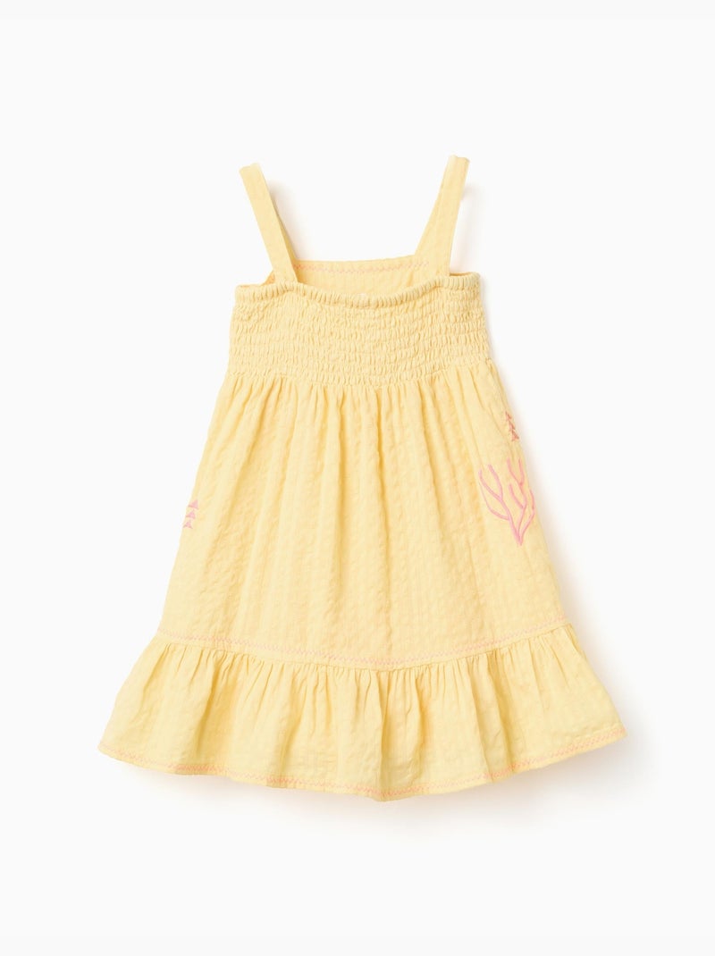 Robe sans manches en coton avec algues brodées Jaune clair - Kiabi
