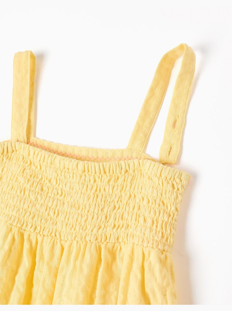 Robe sans manches en coton avec algues brodées Jaune clair - Kiabi