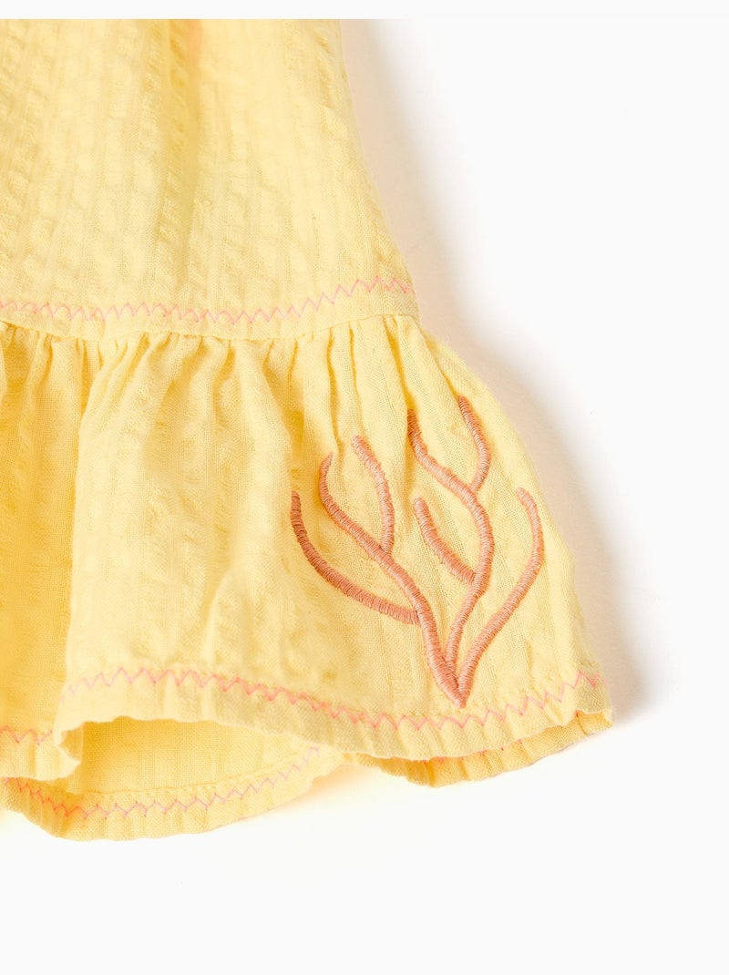 Robe sans manches en coton avec algues brodées Jaune clair - Kiabi