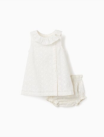 Robe sans manches en coton avec broderie anglaise