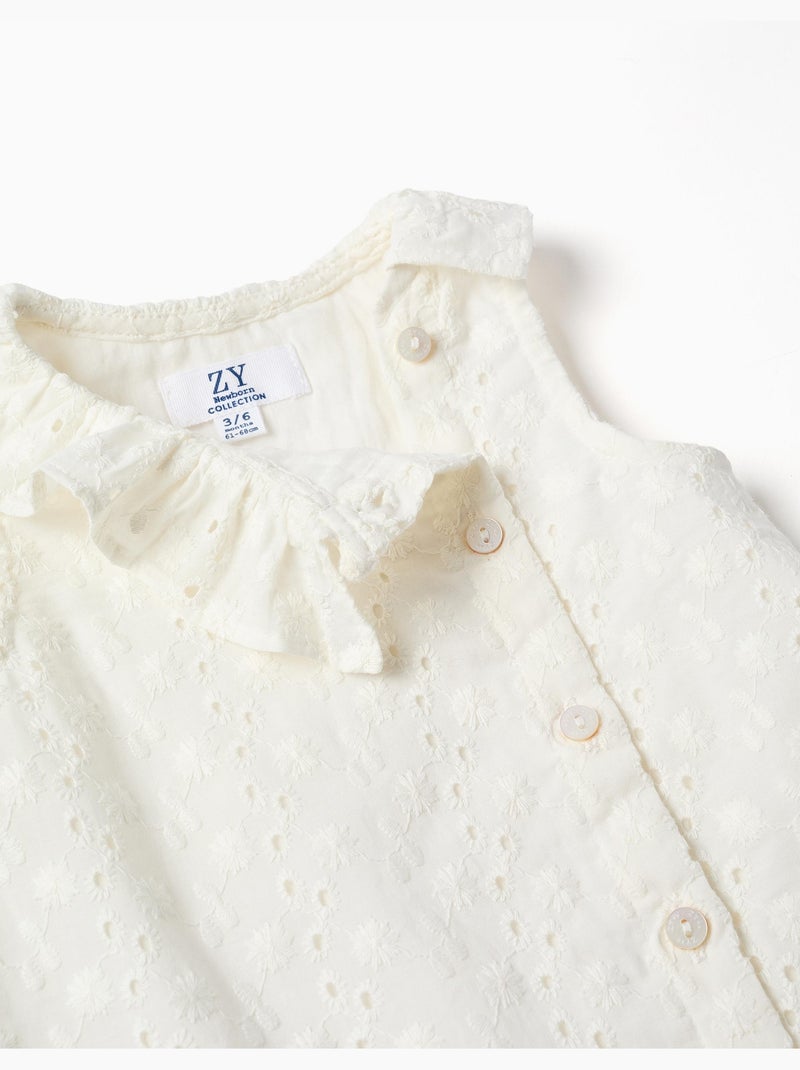 Robe sans manches en coton avec broderie anglaise Blanc - Kiabi