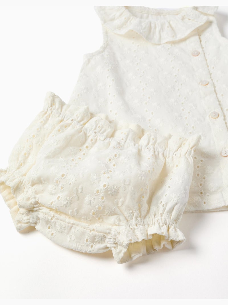 Robe sans manches en coton avec broderie anglaise Blanc - Kiabi
