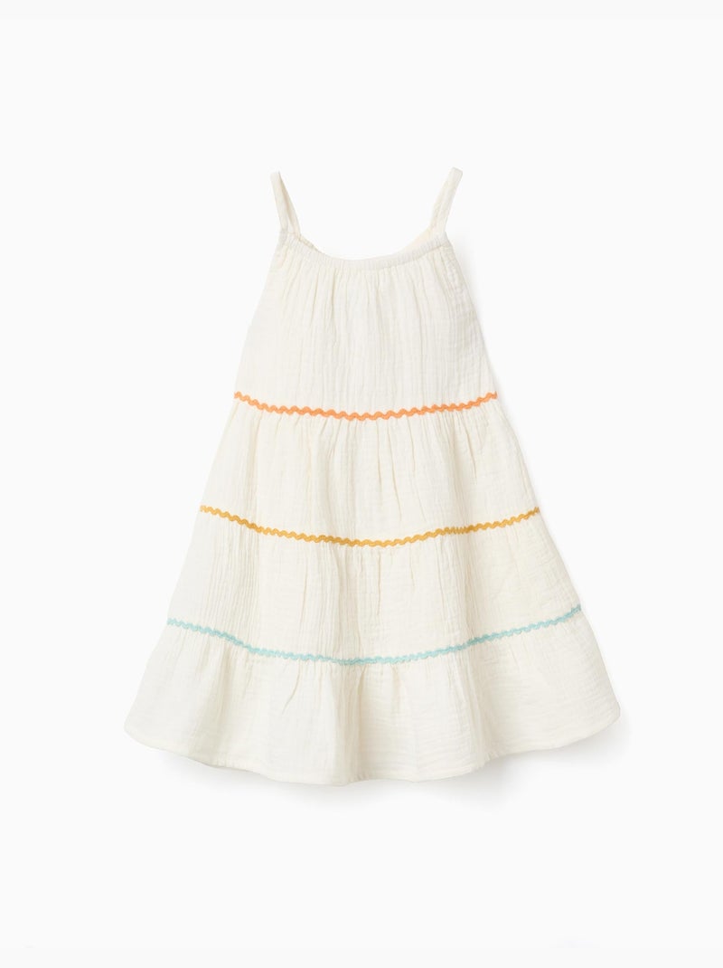 Robe sans manches en coton avec volants Beige clair - Kiabi